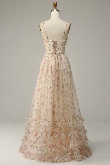 Albicocca A Line Print Prom Dress con spacco